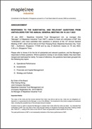 	 Responses to the Substantial and Relevant Questions from Unitholders for the Annual General Meeting on 19 July 2022